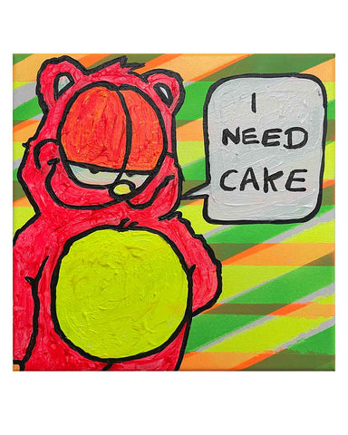 Cake Painting by Barrie J Davies 2024, Mixed media on Canvas, 20 cm x 20 cm, Unframed and ready to hang.