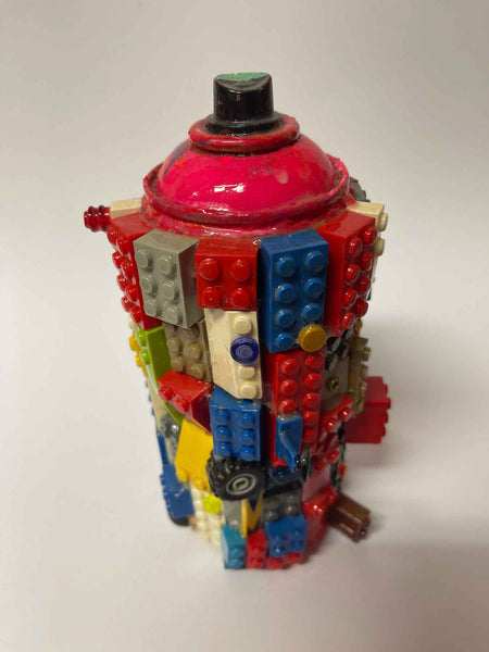 Toy Spray Can Sculpture. This is a unique, hand made one off original. Each piece is a mixed media original directly onto a recycled depressurised spray can. 