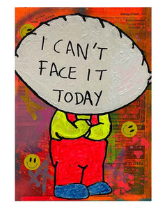 Can't Face It Painting by Barrie J Davies 2024, Mixed media on Canvas, 21 cm x 29 cm, Unframed and ready to hang.