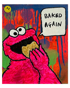 Baked Again Painting by Barrie J Davies 2024, Mixed media on Canvas, 24 cm x 30 cm, Unframed and ready to hang.