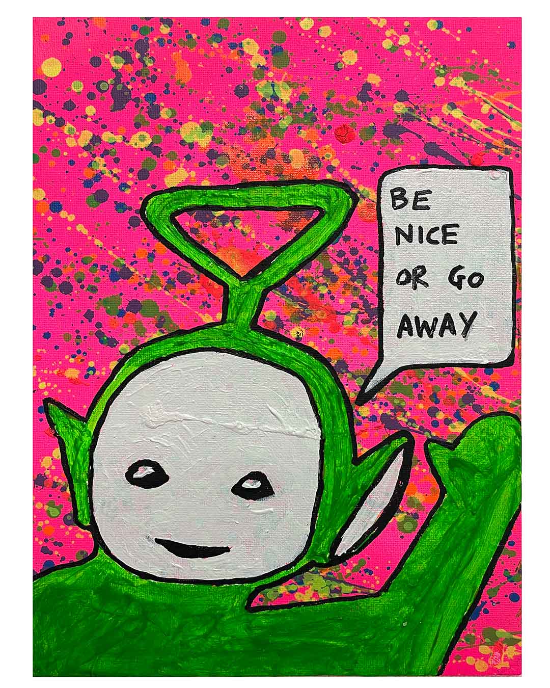 Be Nice Painting Painting by Barrie J Davies 2024, Mixed media on Canvas, 21 cm x 29 cm, Unframed and ready to hang.