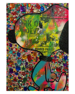Bling Dog&nbsp;Painting by Barrie J Davies 2022, Mixed media on Canvas, 30cm x 42cm, Unframed and ready to hang.