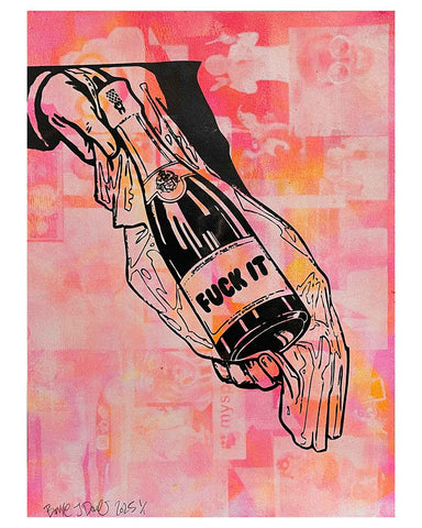 Blossom Fuck It Print by Barrie J Davies 2025, Unframed Silkscreen print on paper (hand finished), edition of 1/1 A3 size 29cm x 42cm.