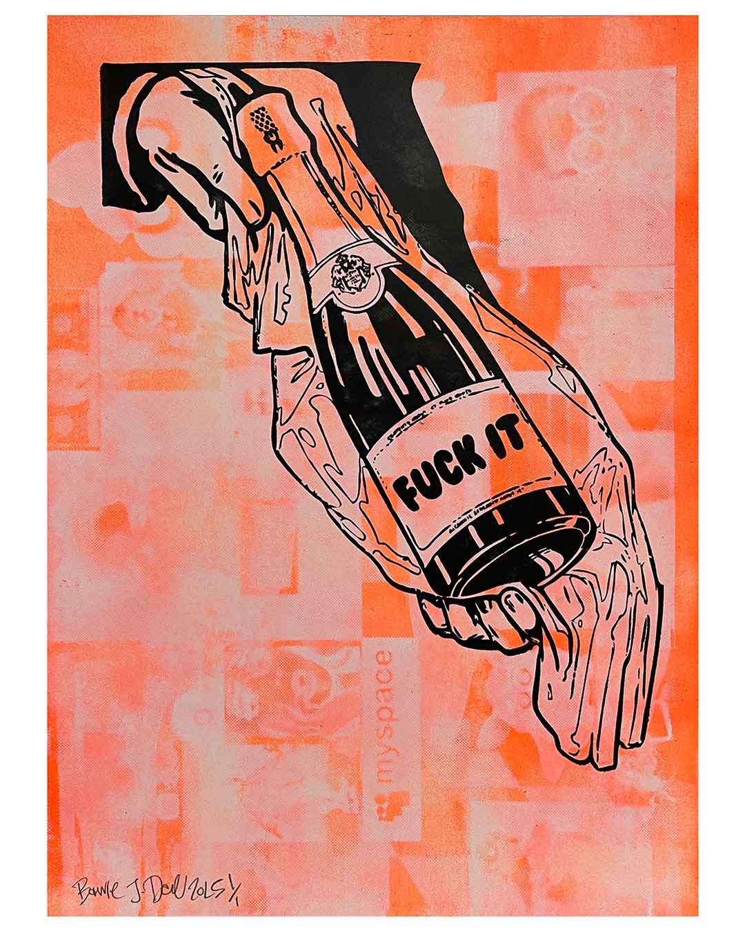 Blush Fuck It Print by Barrie J Davies 2025, Unframed Silkscreen print on paper (hand finished), edition of 1/1 A3 size 29cm x 42cm.