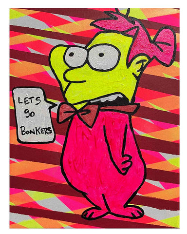 Bonkers Painting by Barrie J Davies 2024, Mixed media on Canvas, 21 cm x 29 cm, Unframed and ready to hang.