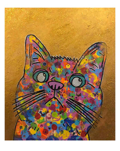 Cosmic Moggy Painting by Barrie J Davies 2018, mixed media on canvas, unframed, 50cm x 60cm.