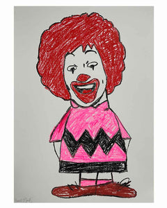Crazy Clown Drawing by Barrie J Davies 2023, Oil pastels on paper, (unframed)  A2 size 42cm x 59.4cm. 