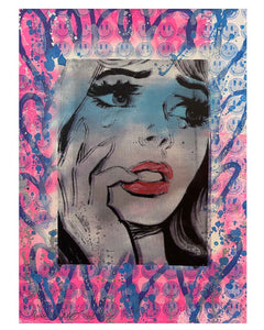 Don't Be Blue Lady Crying Print by Barrie J Davies 2023 - unframed Silkscreen print on paper (hand finished) edition of 1/1 - A2 size 42cm x 59.4cm.