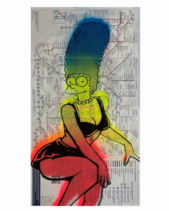 Electric Lady Underground Map Print by Barrie J Davies 2023, Unframed Silkscreen print on London tube map (hand finished), edition of 1/1 14.8cm x 29.5cm. 