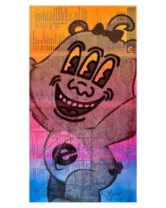 Faded Wrong Bear Tube Print by Barrie J Davies, Unframed Silkscreen print on tube map (hand finished), edition of 1/1 14.8cm x 29.5cm.