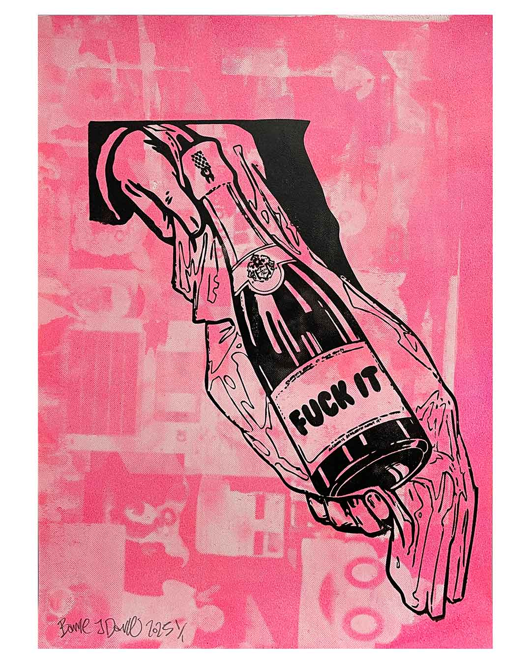 Flamingo Fuck It Print by Barrie J Davies 2025, Unframed Silkscreen print on paper (hand finished), edition of 1/1 A3 size 29cm x 42cm.