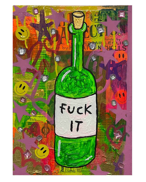Fuck It Painting by Barrie J Davies 2024, Mixed media on Canvas, 21 cm x 29 cm, Unframed and ready to hang.