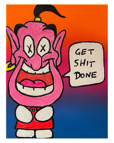 Get Shit Done Painting by Barrie J Davies 2024, Mixed media on Canvas, 21 cm x 29 cm, Unframed and ready to hang.