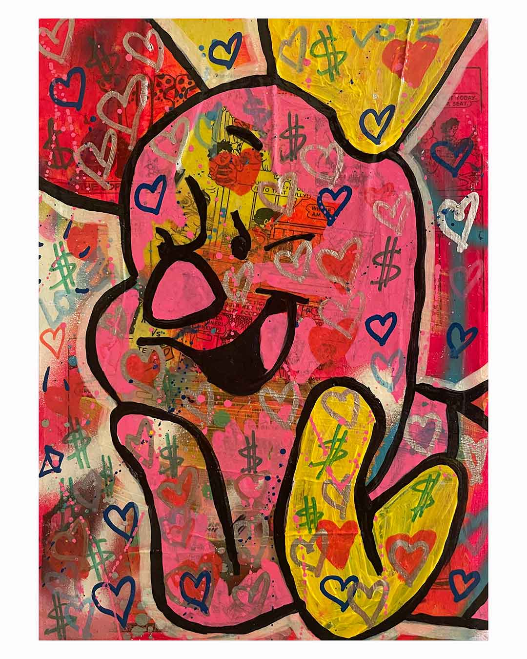 Graffiti Pig Painting by Barrie J Davies 2023, Mixed media on Canvas, 30cm x 42cm, Unframed and ready to hang.