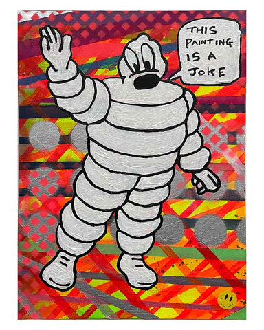 Joke Painting by Barrie J Davies 2024, Mixed media on Canvas, 21 cm x 29 cm, Unframed and ready to hang.