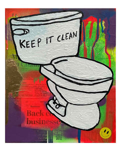 Keep It Clean Painting by Barrie J Davies 2024, Mixed media on Canvas, 21 cm x 29 cm, Unframed and ready to hang.