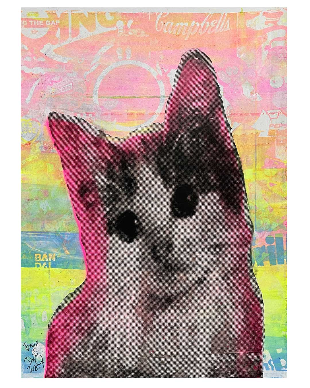 Kitschy Cat Chilled Print by Barrie J Davies 2025 - unframed Silkscreen print on paper (hand finished) edition of 1/1 - A3 size 29cm x 42cm.