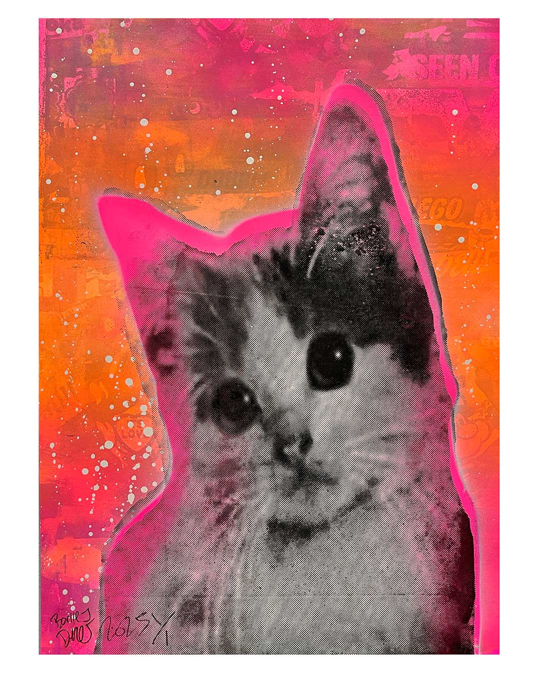 Kitschy Cat Magic Print by Barrie J Davies 2025 - unframed Silkscreen print on paper (hand finished) edition of 1/1 - A3 size 29cm x 42cm.