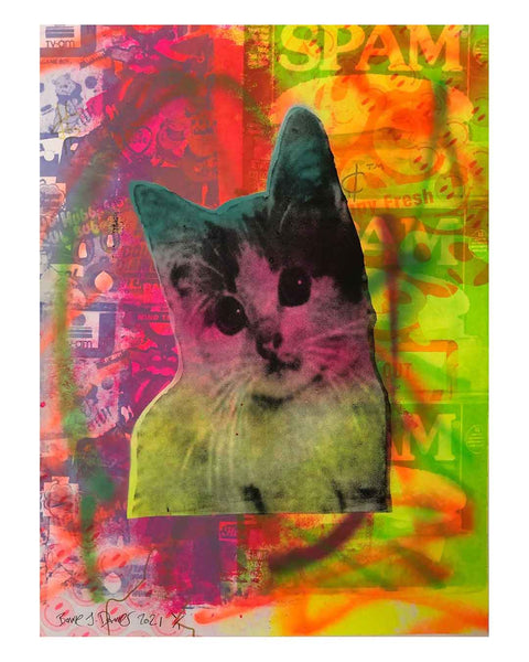 Kitschy Cat Print by Barrie J Davies 2021 - unframed Silkscreen print on paper (hand finished) edition of 1/1 - A2 size 42cm x 59.4cm.