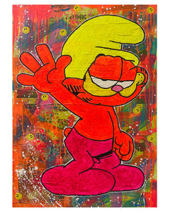 Lasagna Don't Surf Painting by Barrie J Davies 2023, Mixed media on Canvas, 50cm x 75cm, Unframed and ready to hang.