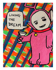 Living The Dream Painting by Barrie J Davies 2024, Mixed media on Canvas, 21 cm x 29 cm, Unframed and ready to hang.