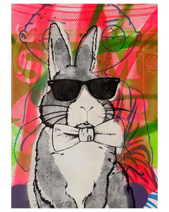 Mini Techno Bunny Print by Barrie J Davies 2024, Unframed Silkscreen print on paper (hand finished), edition of 1/1 A4 size 21cm x 29cm.