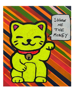 Money Painting by Barrie J Davies 2024, Mixed media on Canvas, 21 cm x 29 cm, Unframed and ready to hang.