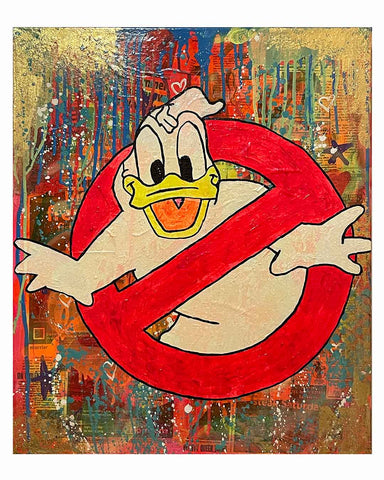 No Ducking Painting by Barrie J Davies 2023, Mixed media on Canvas, 51cm x 61cm, Unframed.