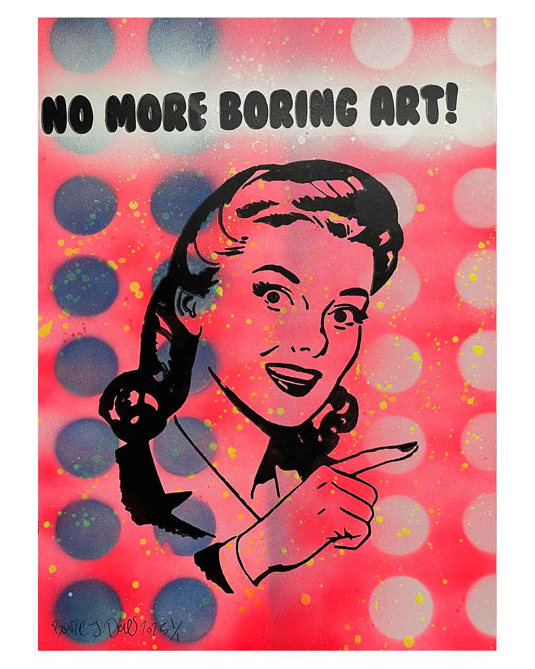 No More Boring Art Pattern Print by Barrie J Davies 2025, Unframed Silkscreen print on paper (hand finished), edition of 1/1 A3 size 29cm x 42cm.