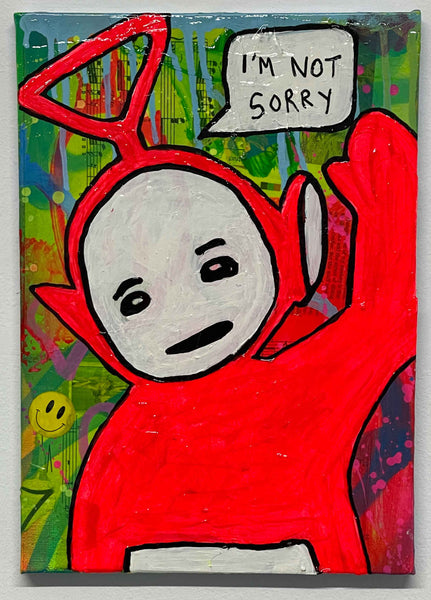Not Sorry Painting by Barrie J Davies 2024, Mixed media on Canvas, 21 cm x 29 cm, Unframed and ready to hang.