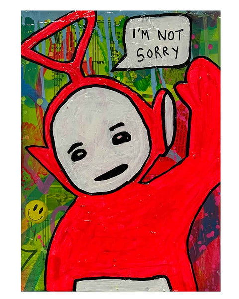 Not Sorry Painting by Barrie J Davies 2024, Mixed media on Canvas, 21 cm x 29 cm, Unframed and ready to hang.