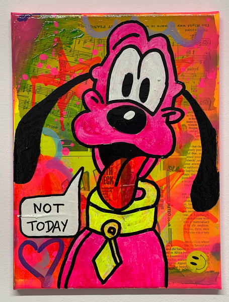 Not Today Painting by Barrie J Davies 2024, Mixed media on Canvas, 21 cm x 29 cm, Unframed and ready to hang.