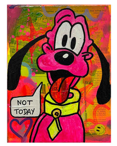 Not Today Painting by Barrie J Davies 2024, Mixed media on Canvas, 21 cm x 29 cm, Unframed and ready to hang.