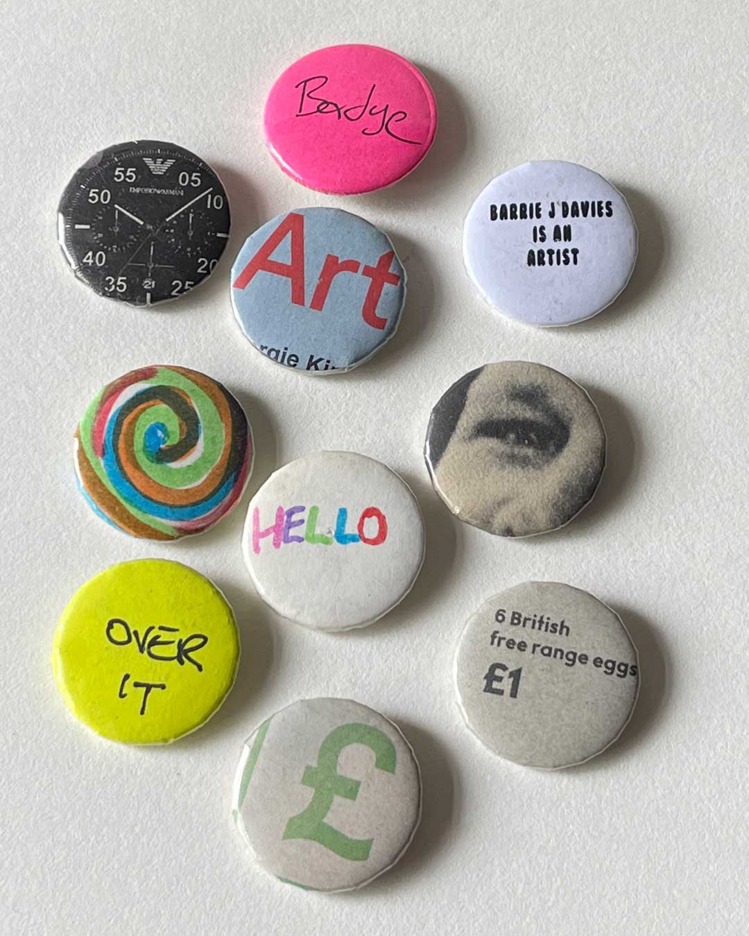 Pack of Badges - Assorted random selection of fun ten colourful Pin badges made by Barrie J Davies.