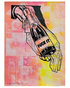 Peachy Fuck It Print by Barrie J Davies 2025, Unframed Silkscreen print on paper (hand finished), edition of 1/1 A3 size 29cm x 42cm.