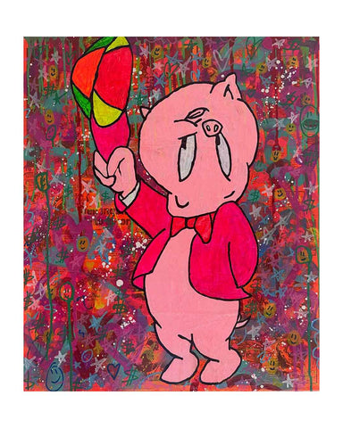 Pigcasso Painting by Barrie J Davies 2021, Mixed media on Canvas, 50cm x 60cm, Unframed.