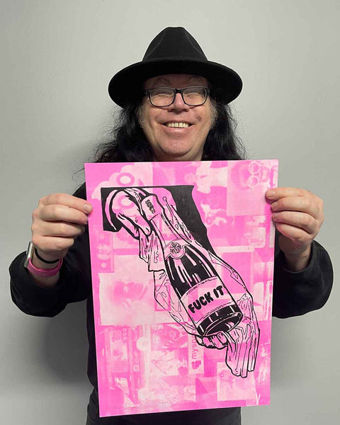 Pink Fuck It Print by Barrie J Davies 2024, Unframed Silkscreen print on paper (hand finished), edition of 1/1 A3 size 29cm x 42cm.