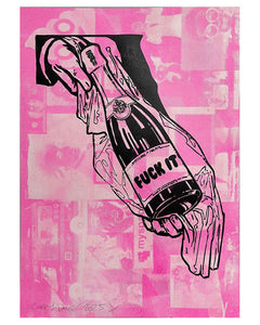 Pink Fuck It Print by Barrie J Davies 2024, Unframed Silkscreen print on paper (hand finished), edition of 1/1 A3 size 29cm x 42cm.