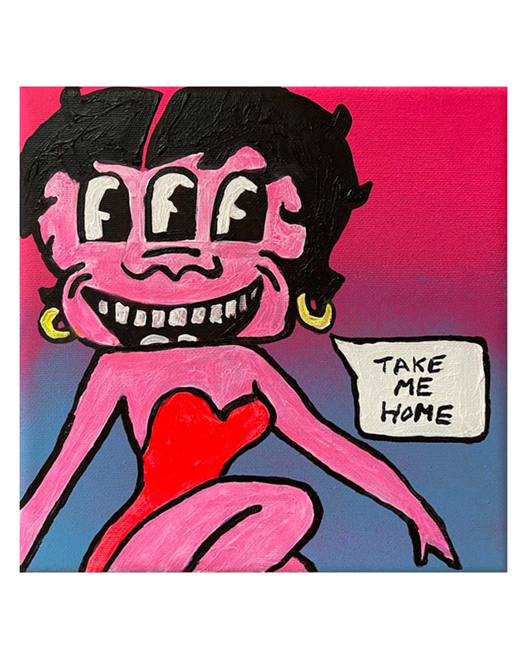 Please Take Me Home Painting by Barrie J Davies 2024, Mixed media on Canvas, 20 cm x 20 cm, Unframed and ready to hang.