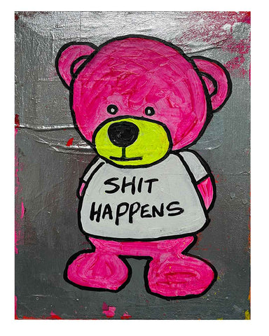 Shit Happens Painting by Barrie J Davies 2024, Mixed media on Canvas, 21 cm x 29 cm, Unframed and ready to hang.