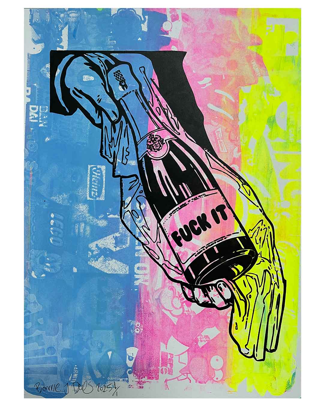 Smudge Fuck It Print by Barrie J Davies 2025, Unframed Silkscreen print on paper (hand finished), edition of 1/1 A3 size 29cm x 42cm.