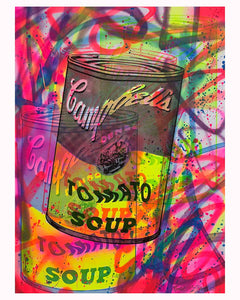 Soup And A Roll Print by Barrie J Davies 2023, Unframed Silkscreen print on paper (hand finished), edition of 1/1 A2 size 42cm x 59cm.  