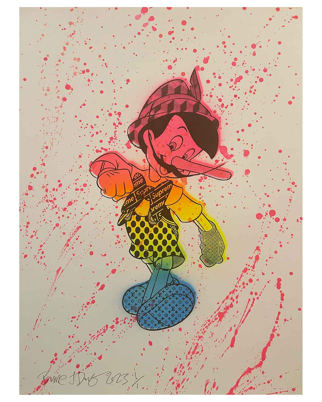 Splattered Hypebeast Boy Print by Barrie J Davies 2023 - unframed Silkscreen print on paper (hand finished) edition of 1/1 - A2 size 42cm x 59.4cm.