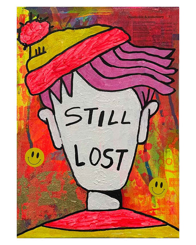 Still Lost Painting by Barrie J Davies 2024, Mixed media on Canvas, 21 cm x 29 cm, Unframed and ready to hang.