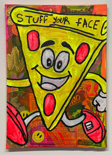 Stuff Your Face Painting by Barrie J Davies 2024, Mixed media on Canvas, 21 cm x 29 cm, Unframed and ready to hang.