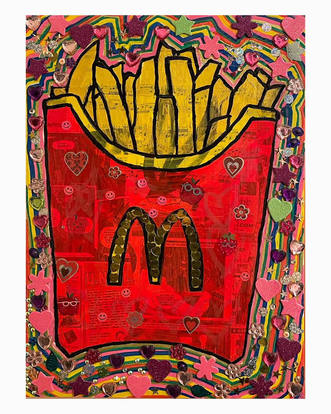 Super Fries Painting by Barrie J Davies 2024, Mixed media on Canvas, 30cm x 42cm, Unframed and ready to hang.