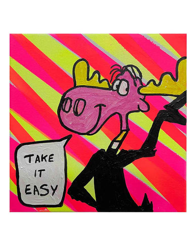Take it Easy Painting by Barrie J Davies 2024, Mixed media on Canvas, 20 cm x 20 cm, Unframed and ready to hang.