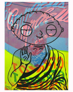 The Family Guru Remix Print by Barrie J Davies 2023, Unframed Silkscreen print on paper (hand finished), edition of 1/1 A4 size 29cm x 21cm.