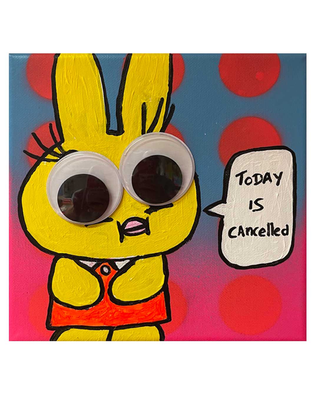 Today Is Cancelled Painting by Barrie J Davies 2024, Mixed media on Canvas, 20 cm x 20 cm, Unframed and ready to hang.