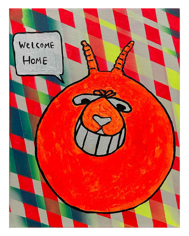 Welcome Home Painting by Barrie J Davies 2024, Mixed media on Canvas, 21 cm x 29 cm, Unframed and ready to hang.